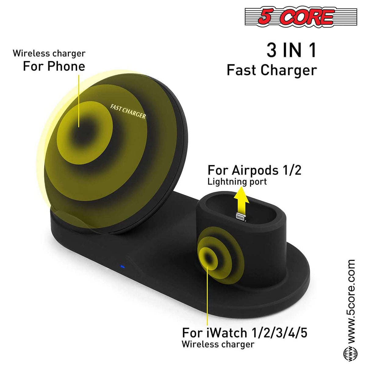 3-in-1 wireless charger for simultaneously charging your phone, earbuds, and watch.